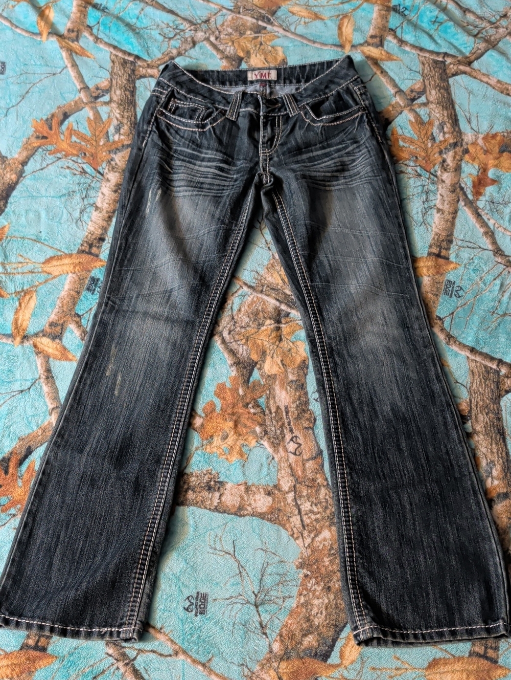 YMI Women's Black Wash Wide Leg Jeans
